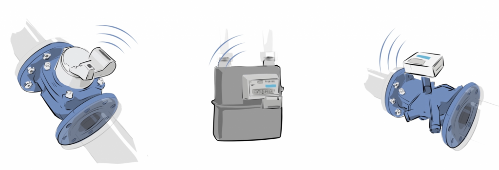 Wireless M-Bus devices for remote meter reading via drive by or walk by